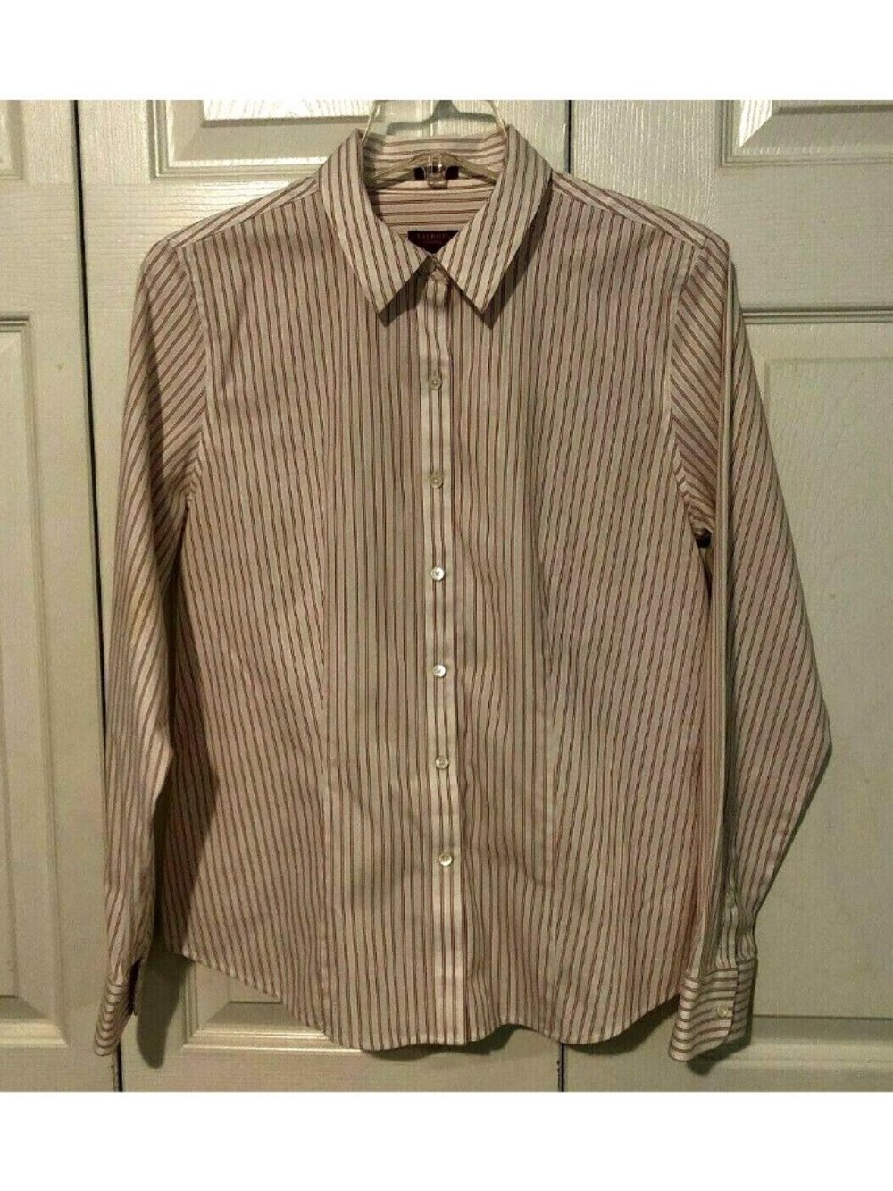TALBOTS PINK & WHITE STRIPED BUTTON DOWN SHIRT - SIZE 10 - WRINKLE RESISTANT